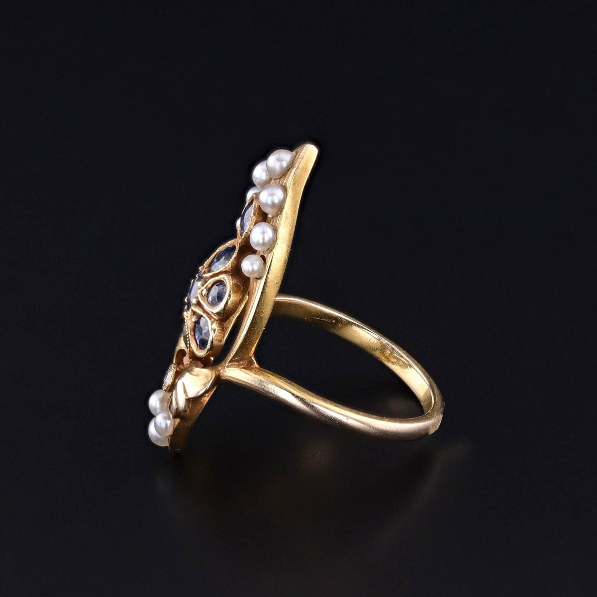 Art Nouveau Sapphire and Pearl Ring of 14k Gold - Trademark Antiques