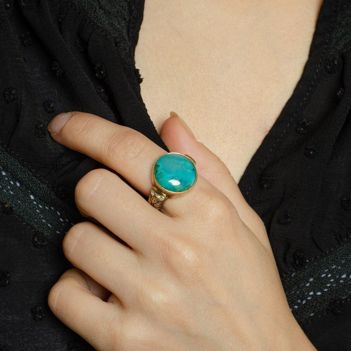 Art Nouveau Style Gem Silica Pharaoh Ring of 14k Gold - Trademark Antiques