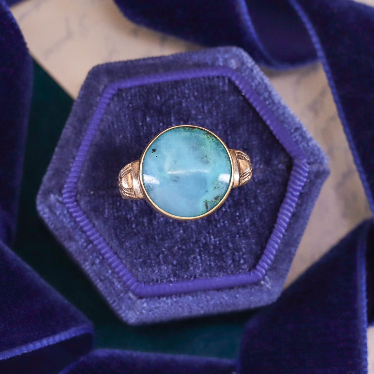 Art Nouveau Style Gem Silica Pharaoh Ring of 14k Gold - Trademark Antiques