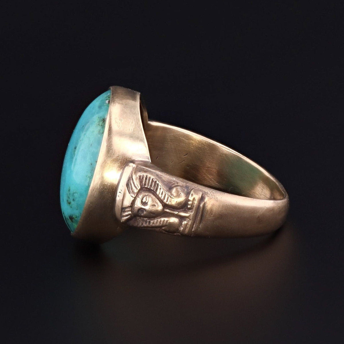 Art Nouveau Style Gem Silica Pharaoh Ring of 14k Gold - Trademark Antiques