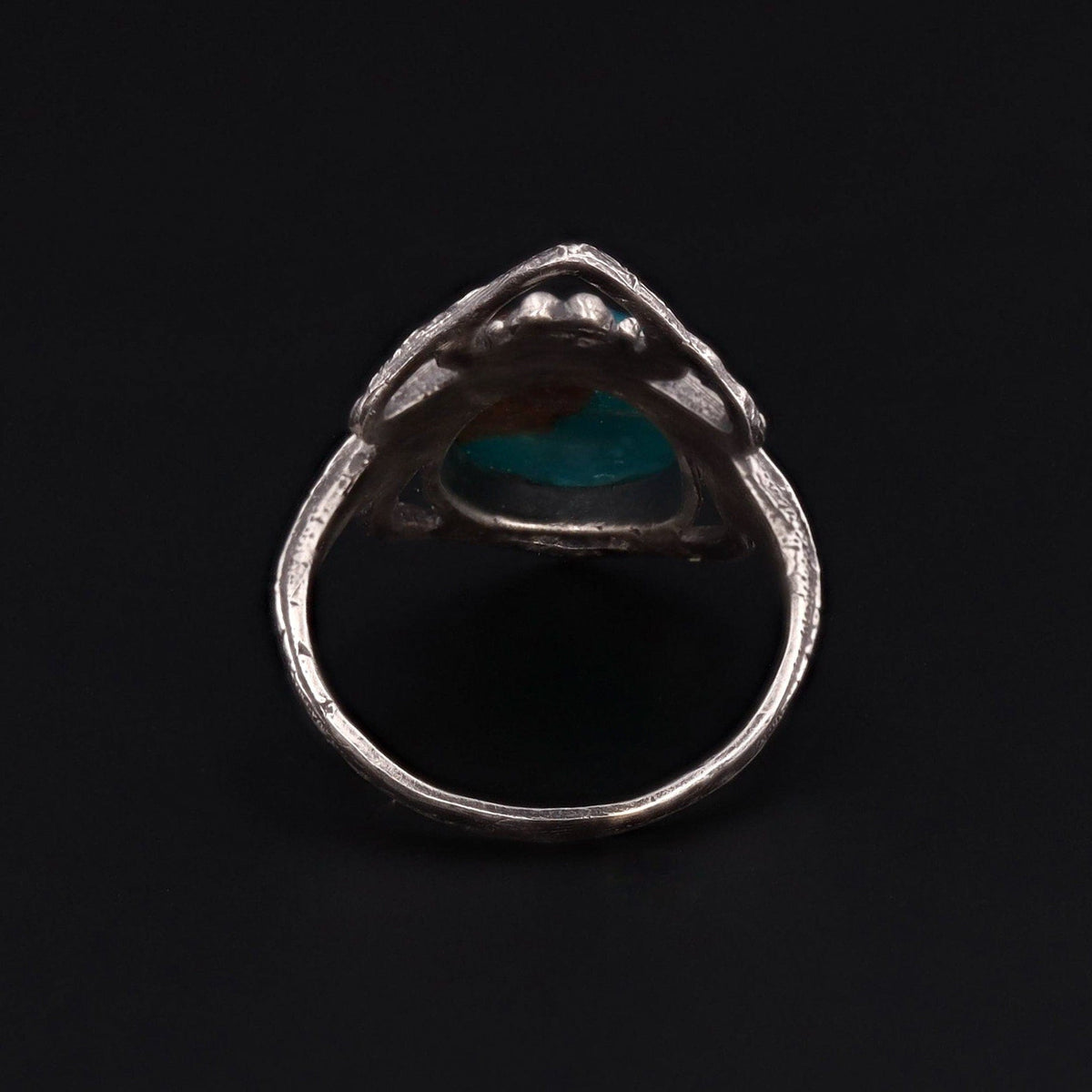 Art Nouveau Style Reproduction Silver and Chrysocolla Spider Ring of Sterling Silver - Trademark Antiques