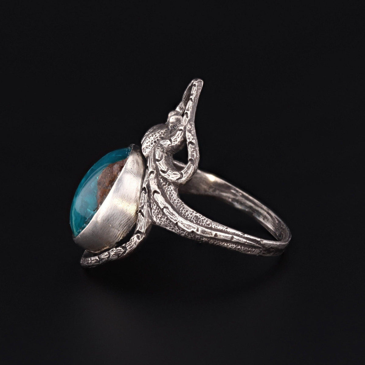 Art Nouveau Style Reproduction Silver and Chrysocolla Spider Ring of Sterling Silver - Trademark Antiques