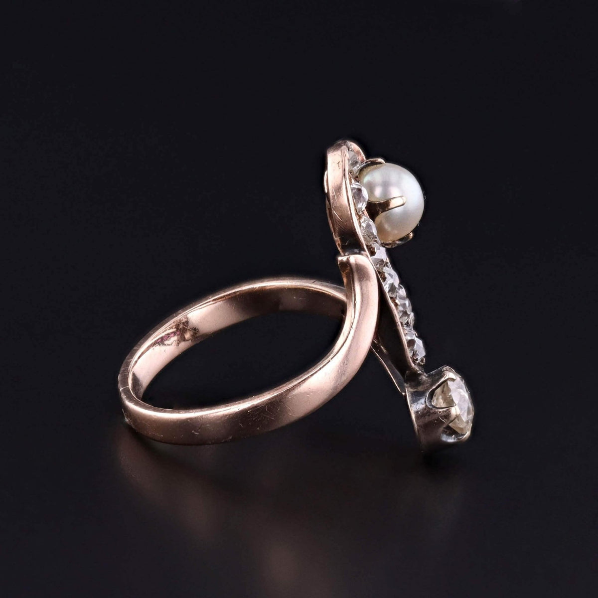Art Nouveau Stylized Flower Ring of 10k Rose Gold - Trademark Antiques