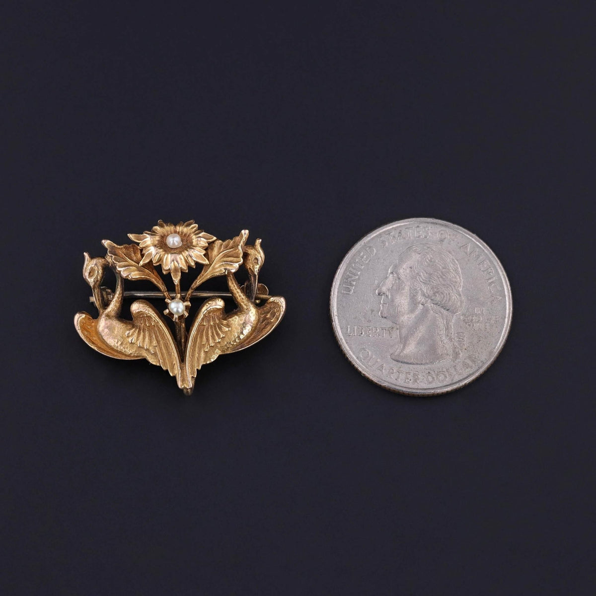 Art Nouveau Swan Brooch of 10k Gold - Trademark Antiques