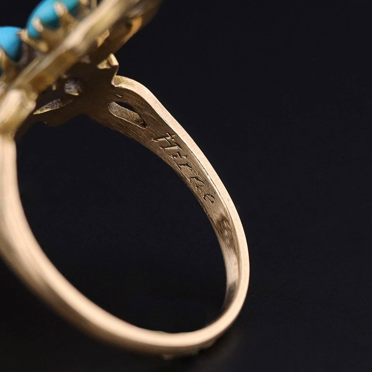 Art Nouveau Turquoise and Diamond Ring of 18k Gold - Trademark Antiques