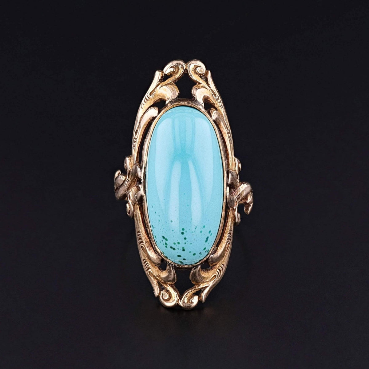 Art Nouveau Turquoise Ring of 10k Gold - Trademark Antiques