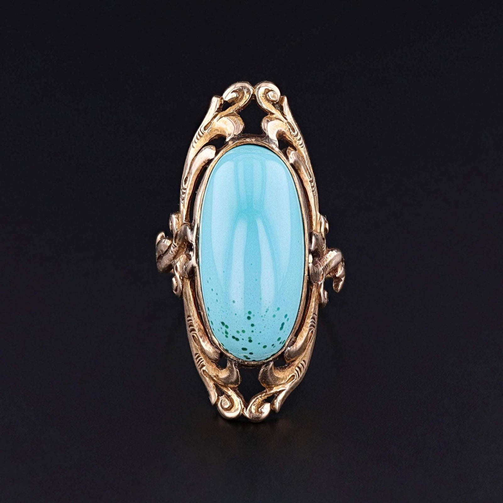 Art Nouveau Turquoise Ring of 10k Gold - Trademark Antiques