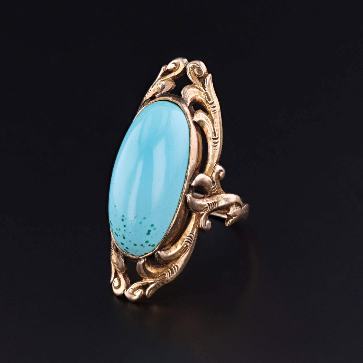 Art Nouveau Turquoise Ring of 10k Gold - Trademark Antiques