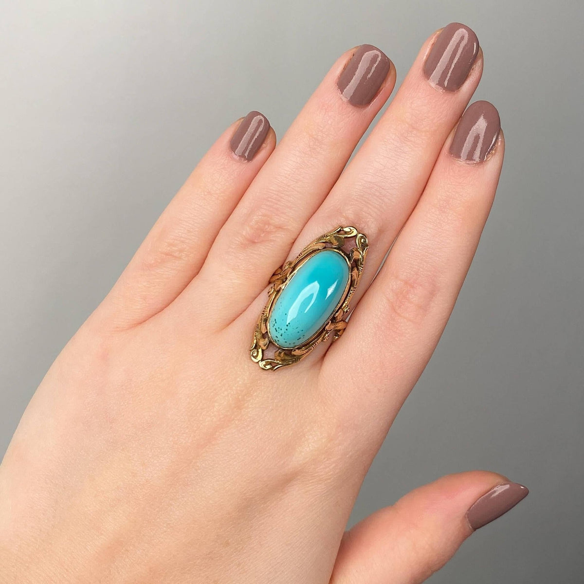 Art Nouveau Turquoise Ring of 10k Gold - Trademark Antiques