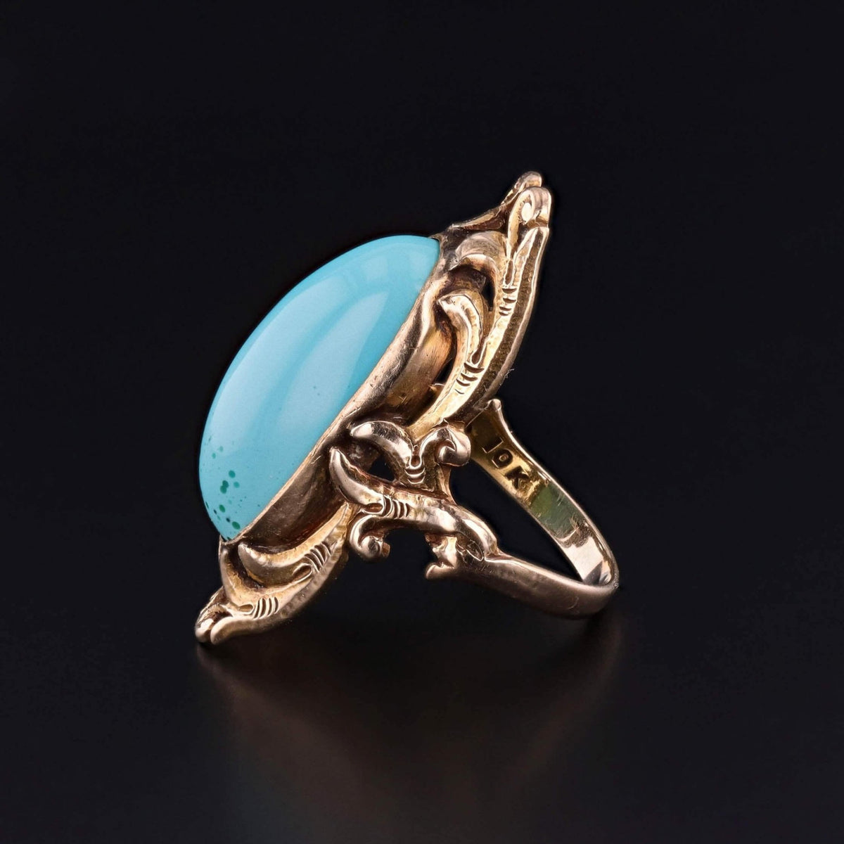 Art Nouveau Turquoise Ring of 10k Gold - Trademark Antiques