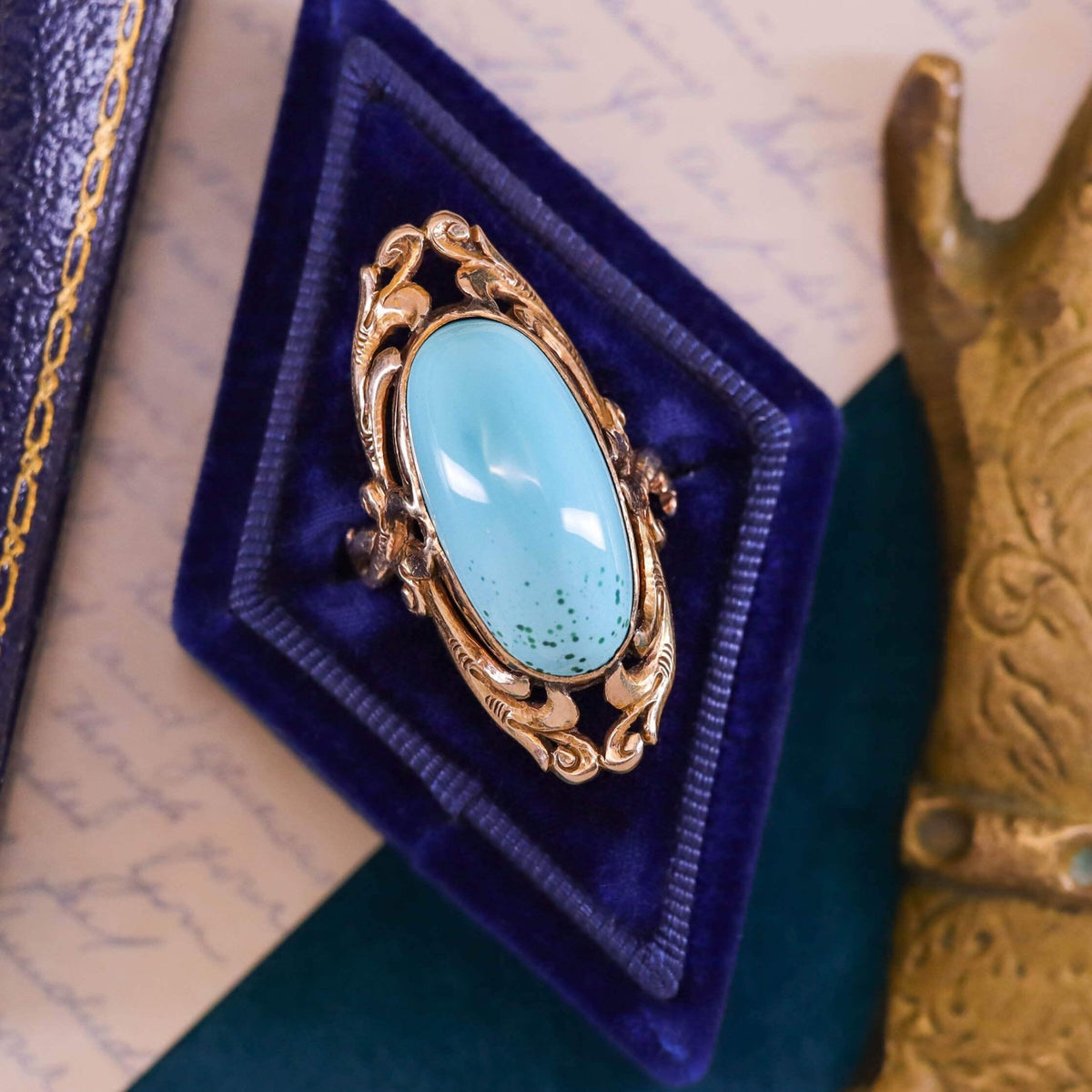 Art Nouveau Turquoise Ring of 10k Gold - Trademark Antiques