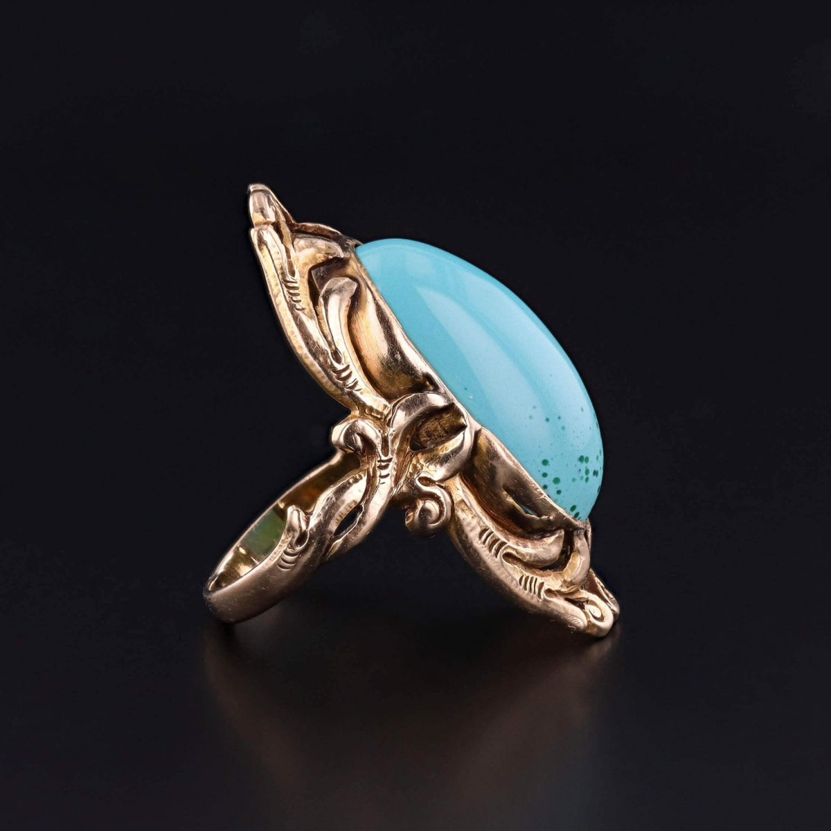 Art Nouveau Turquoise Ring of 10k Gold - Trademark Antiques