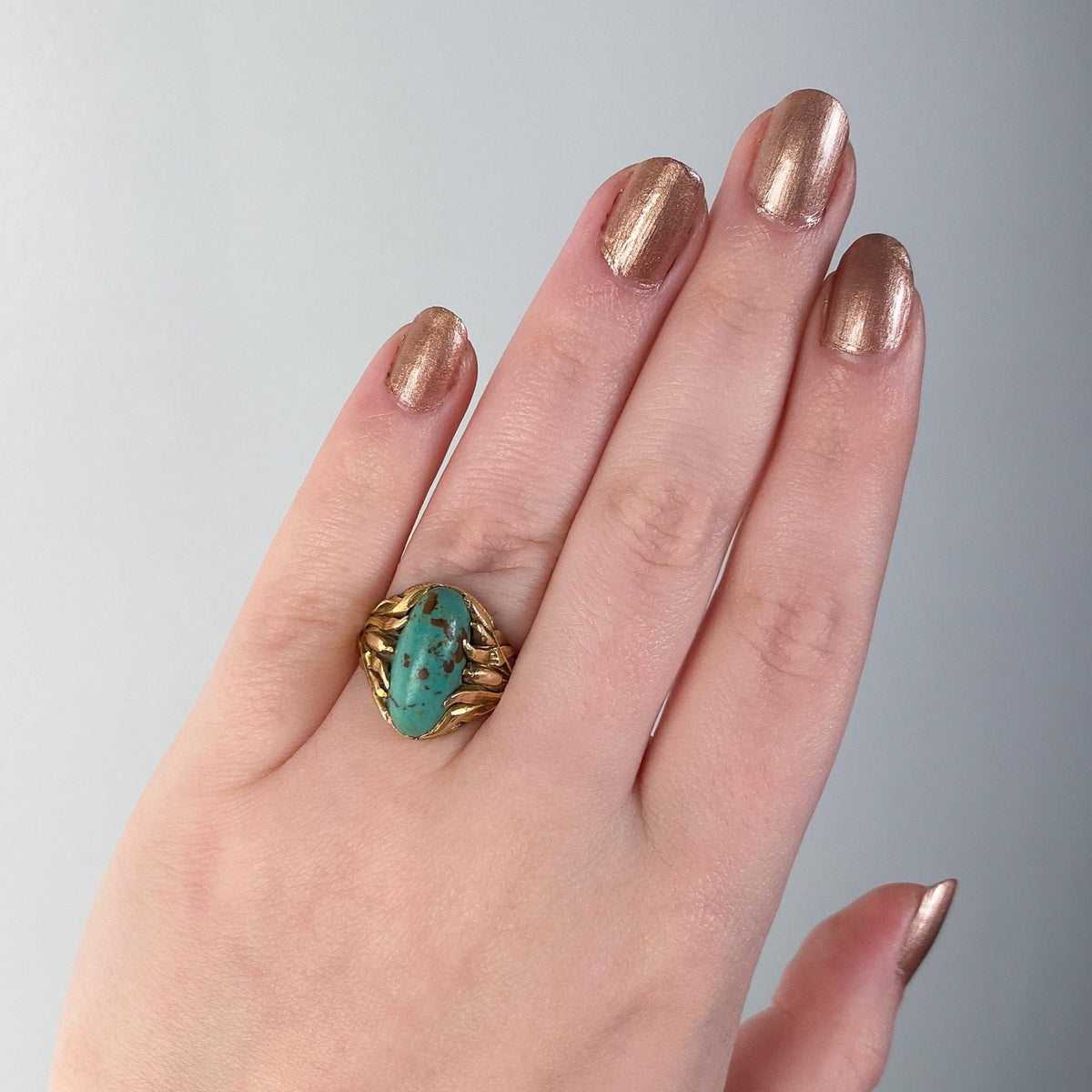 Art Nouveau Turquoise Ring of 14k Gold - Trademark Antiques