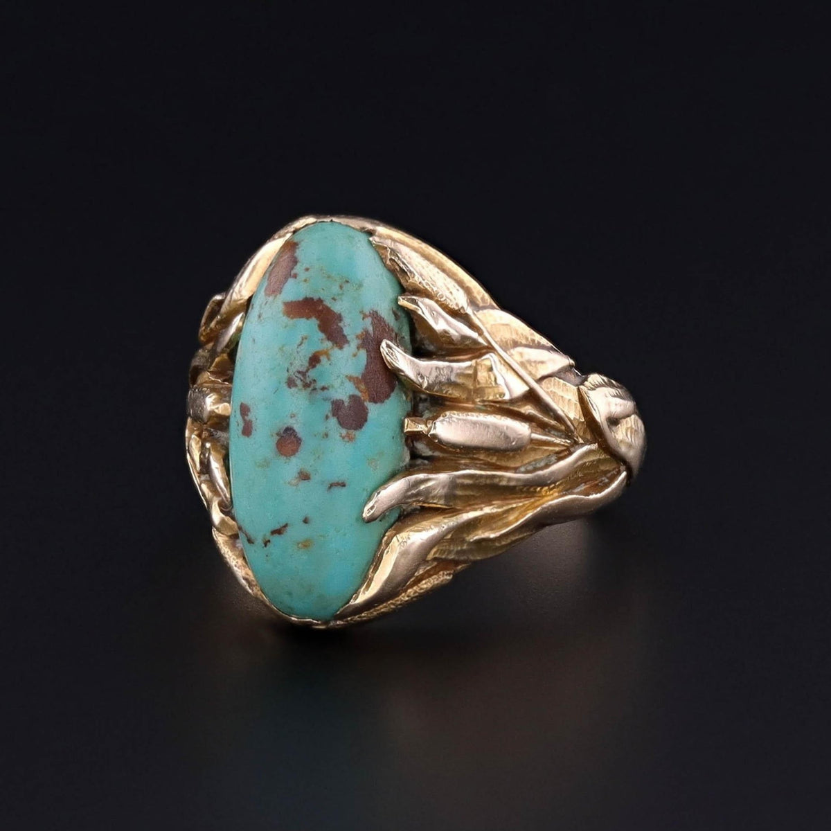 Art Nouveau Turquoise Ring of 14k Gold - Trademark Antiques