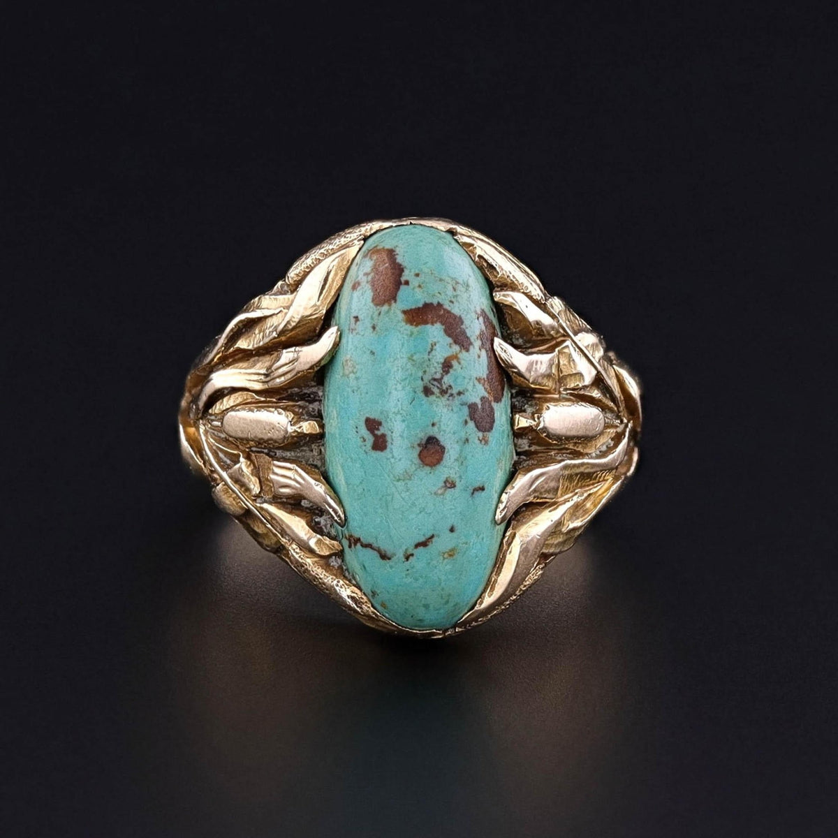 Art Nouveau Turquoise Ring of 14k Gold - Trademark Antiques