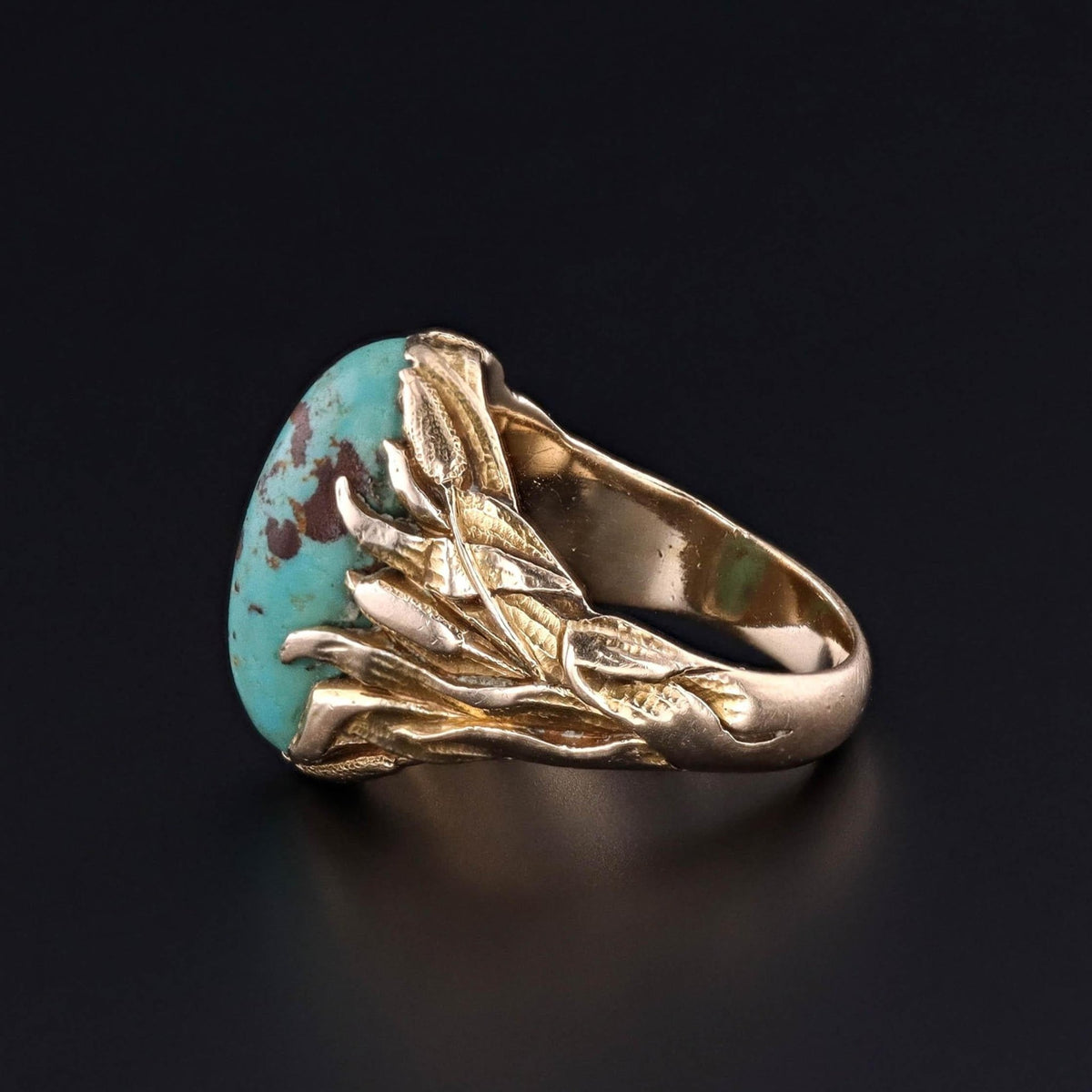 Art Nouveau Turquoise Ring of 14k Gold - Trademark Antiques