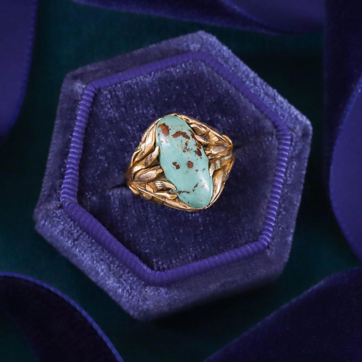Art Nouveau Turquoise Ring of 14k Gold - Trademark Antiques