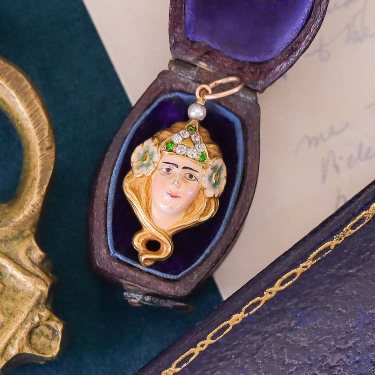 Art Nouveau Woman Charm of 14k Gold - Trademark Antiques