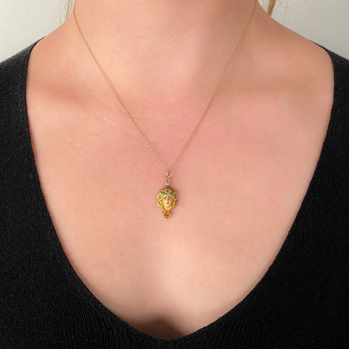 Art Nouveau Woman Charm of 14k Gold - Trademark Antiques