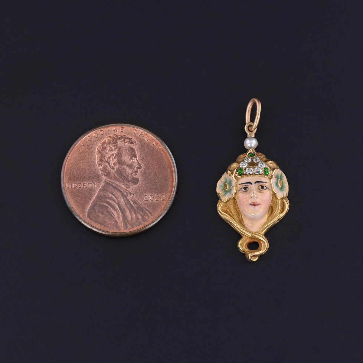 Art Nouveau Woman Charm of 14k Gold - Trademark Antiques