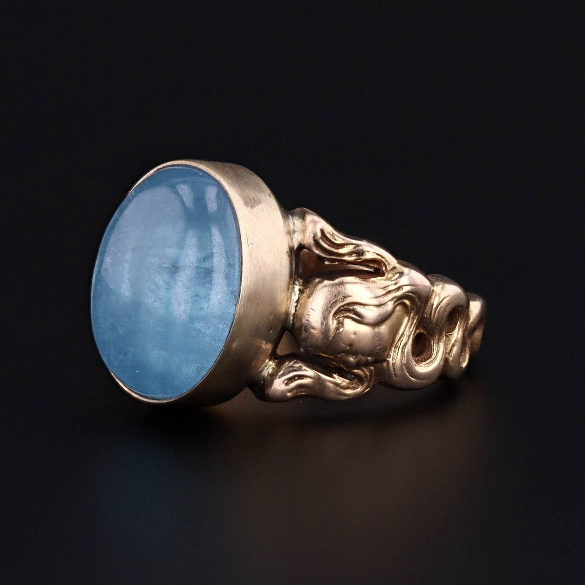 Art Nouveau Woman Figural Aquamarine Ring of 9ct Gold - Trademark Antiques