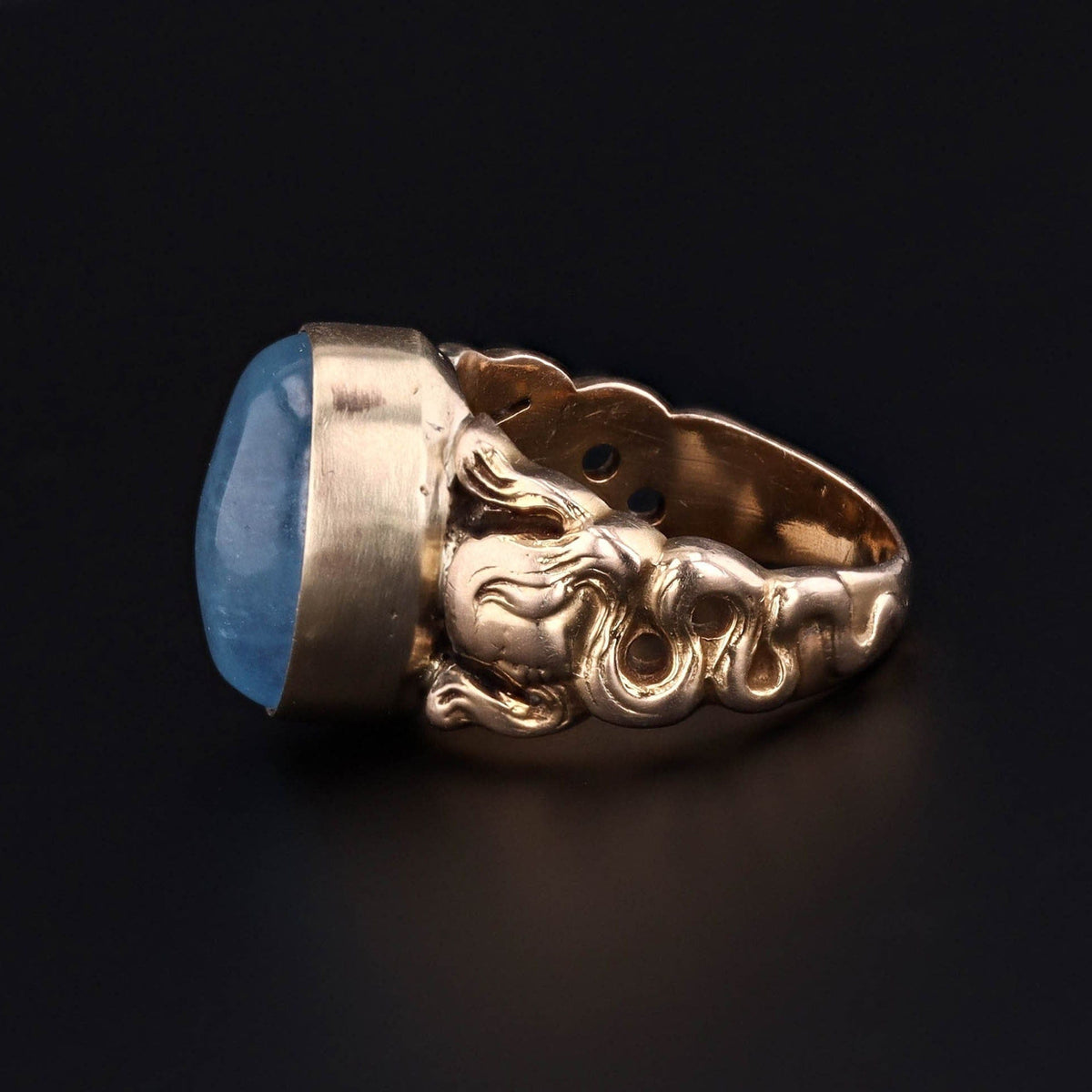 Art Nouveau Woman Figural Aquamarine Ring of 9ct Gold - Trademark Antiques
