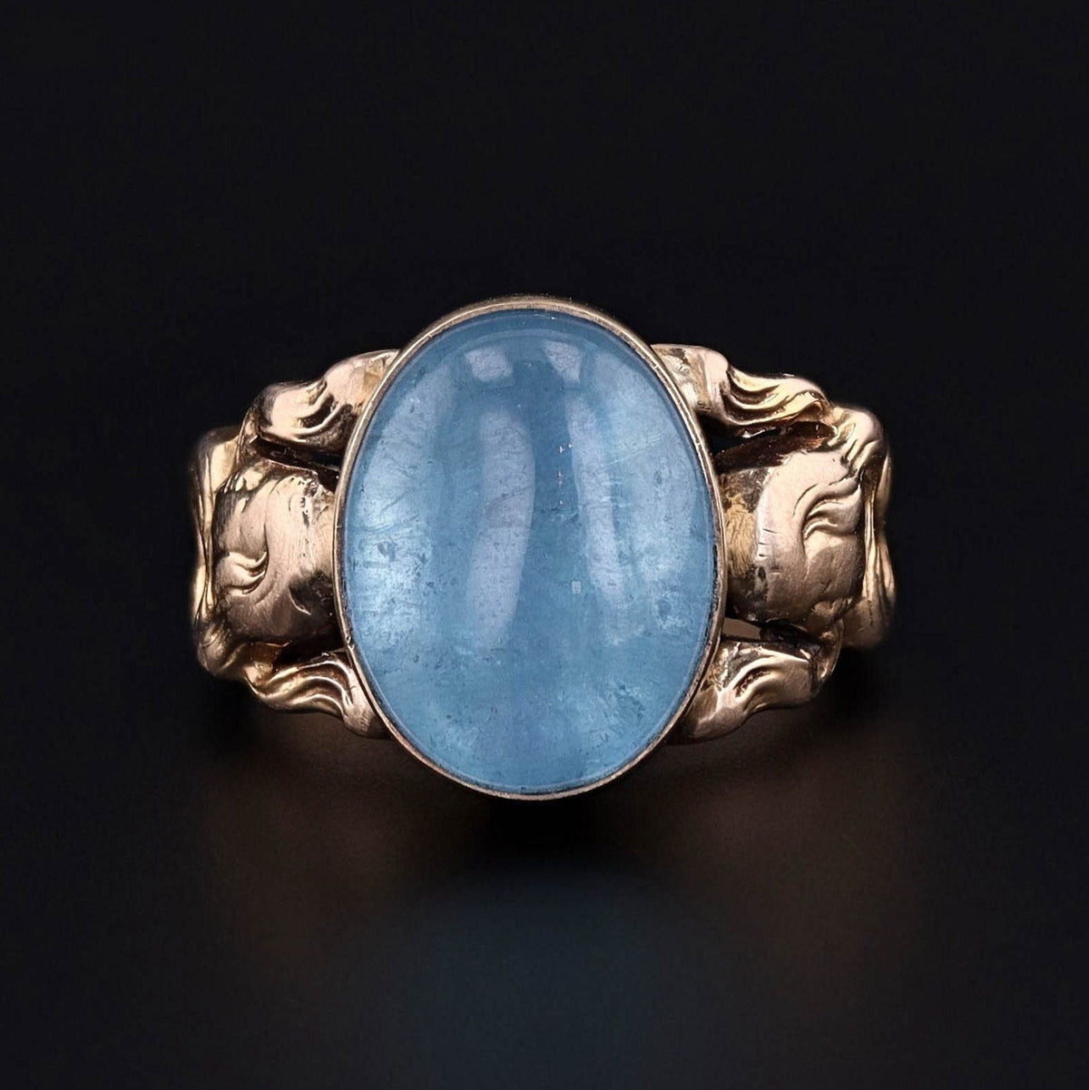 Art Nouveau Woman Figural Aquamarine Ring of 9ct Gold - Trademark Antiques