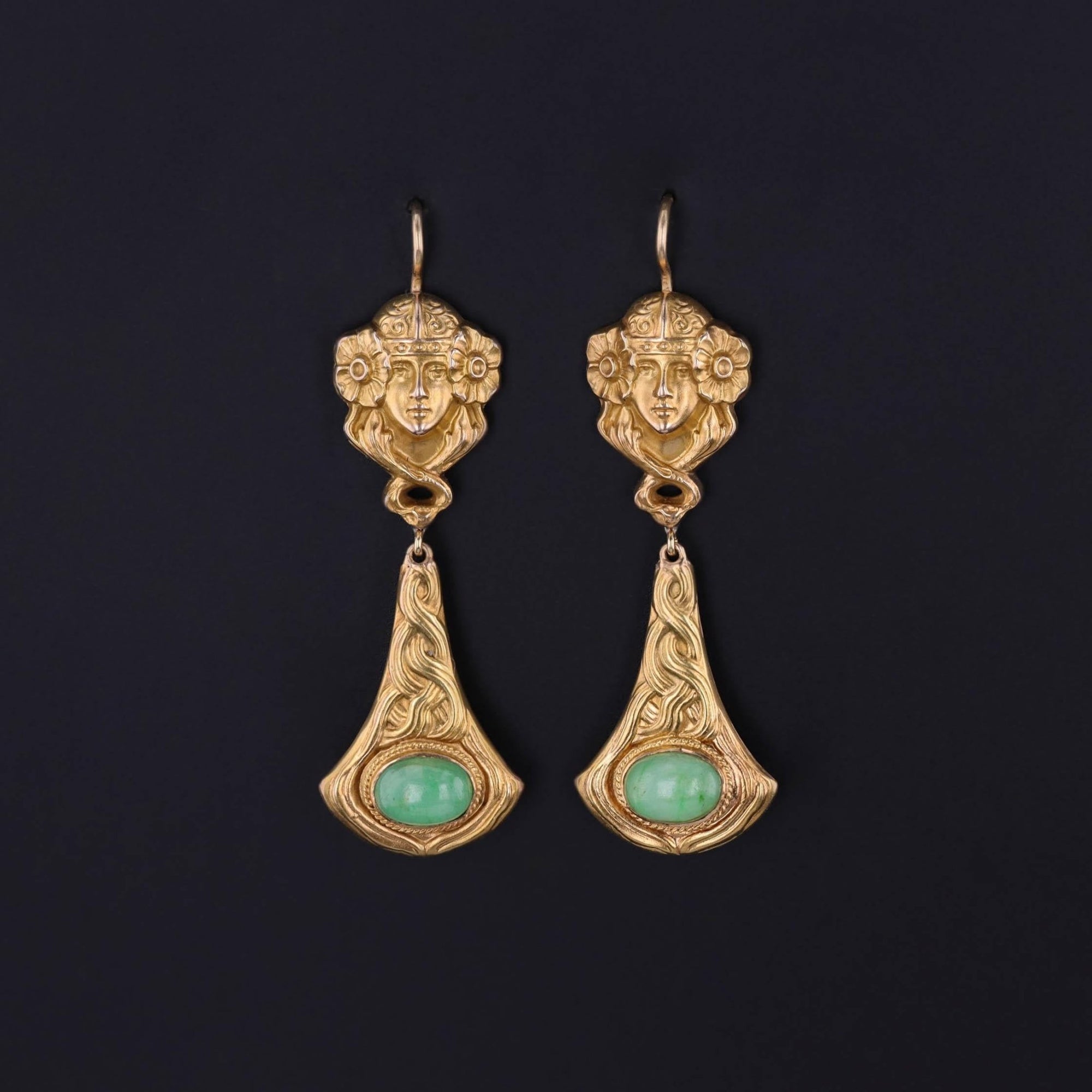 Art Nouveau Women Earrings of 14k Gold - Trademark Antiques