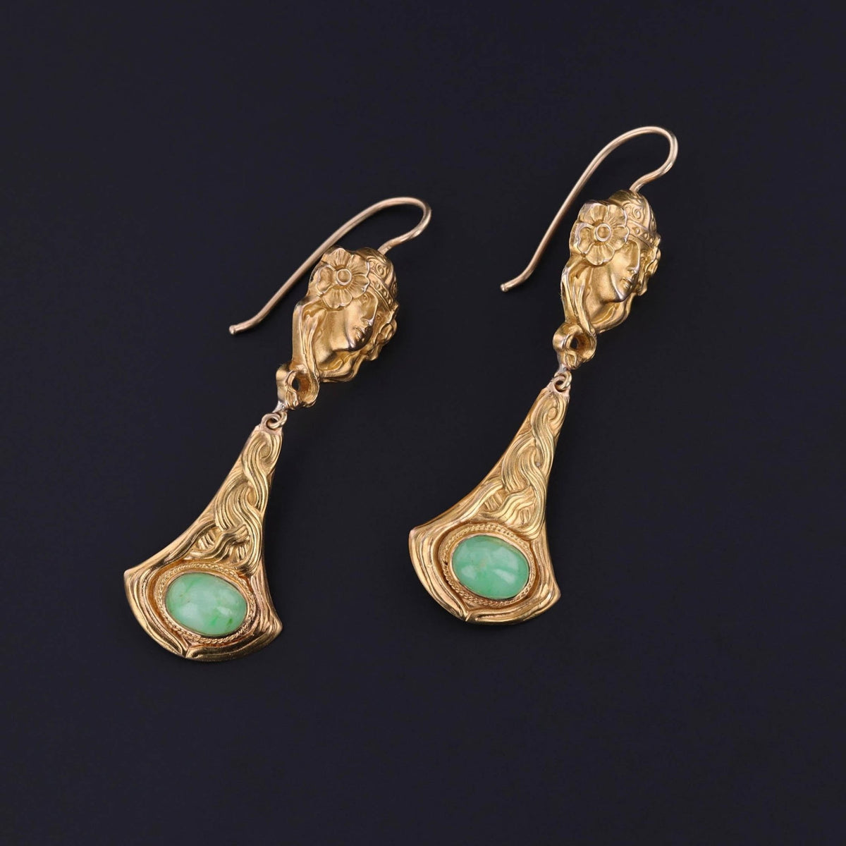Art Nouveau Women Earrings of 14k Gold - Trademark Antiques