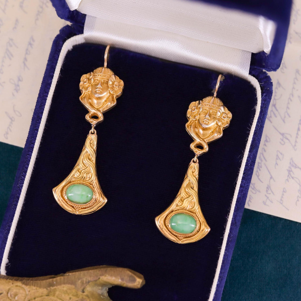 Art Nouveau Women Earrings of 14k Gold - Trademark Antiques