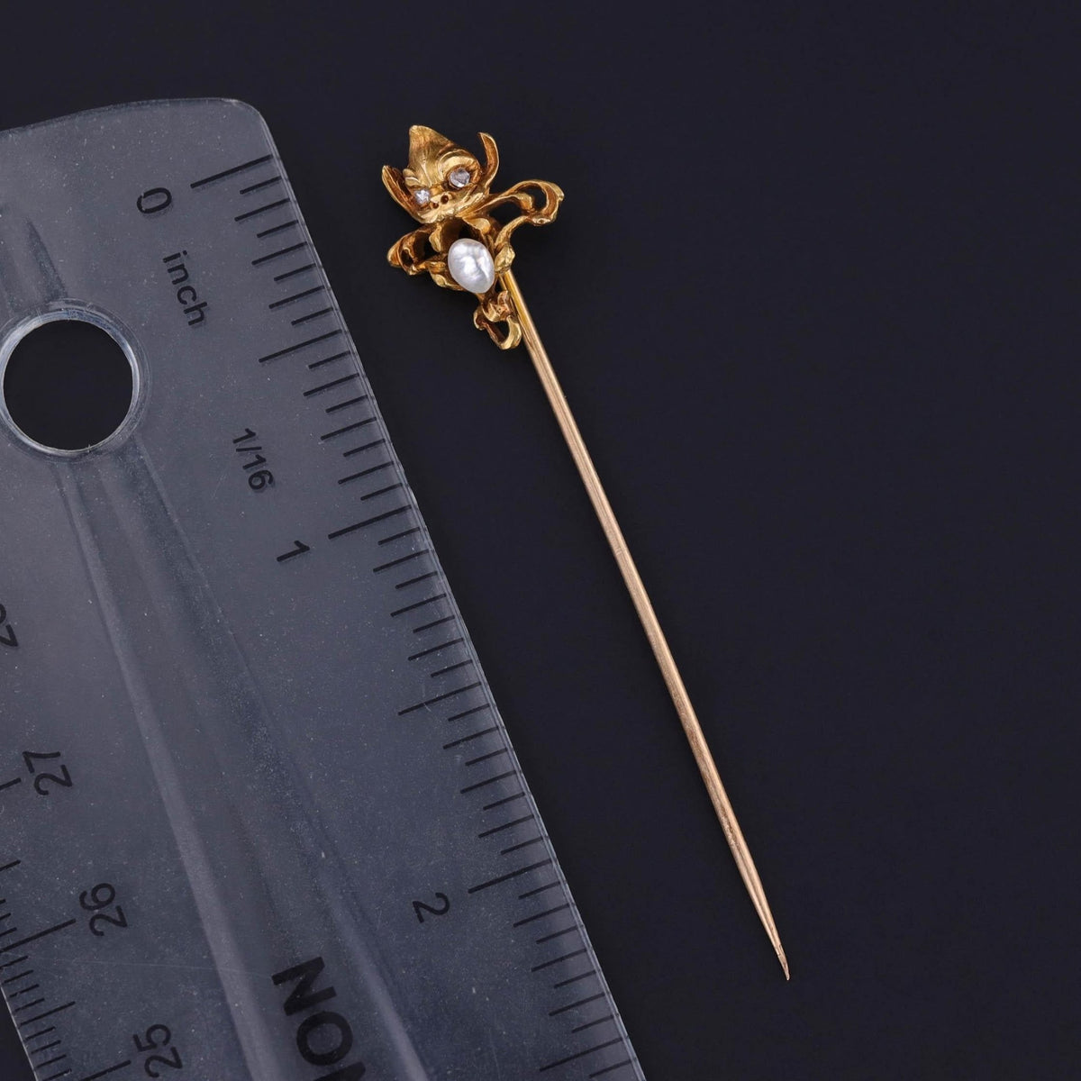 Art Novueau Gargoyle Stickpin of 14k Gold - Trademark Antiques