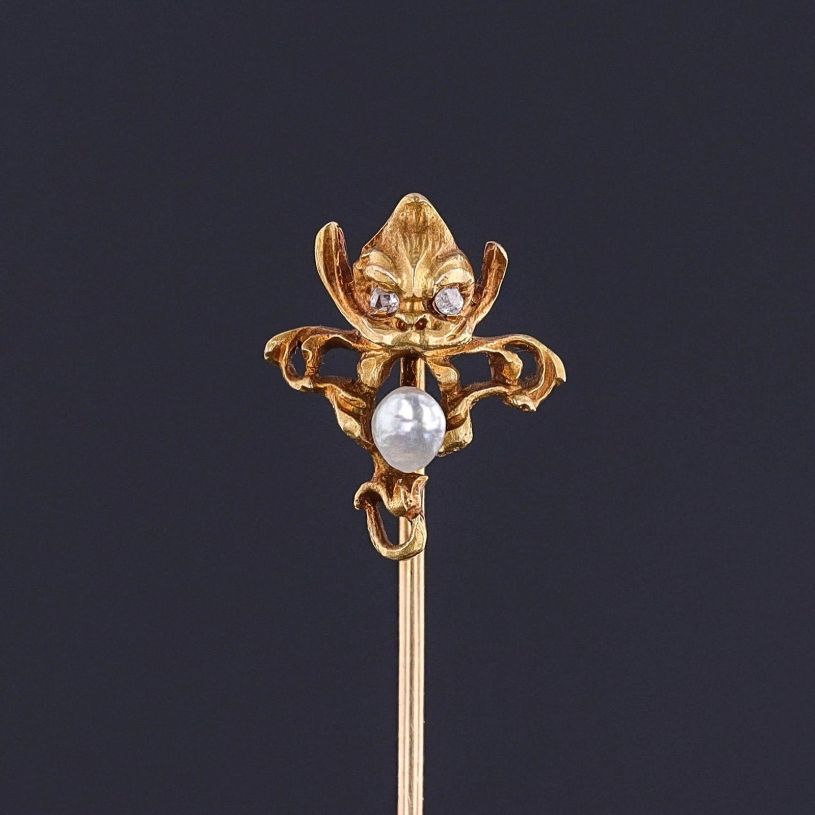 Art Novueau Gargoyle Stickpin of 14k Gold - Trademark Antiques