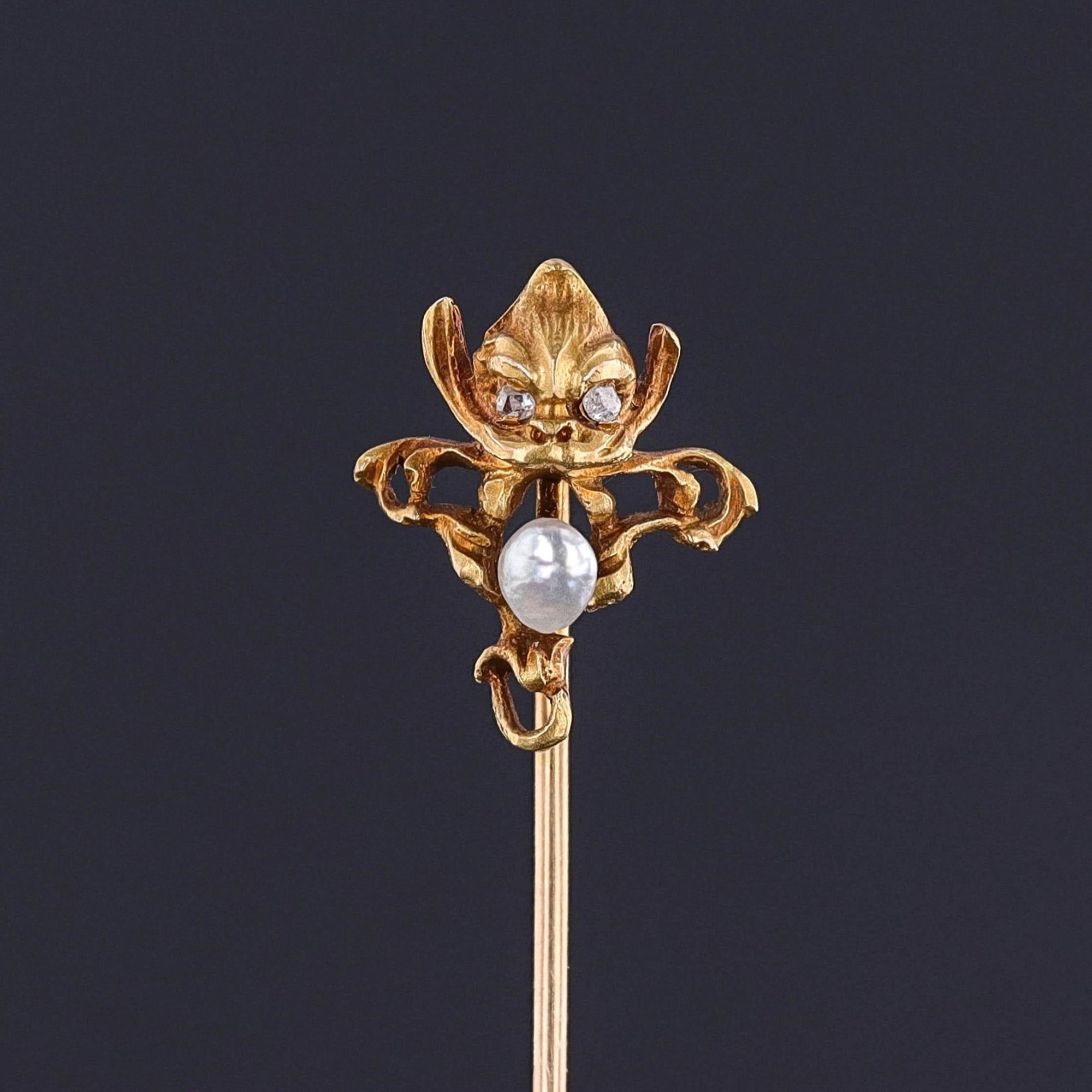 Art Novueau Gargoyle Stickpin of 14k Gold - Trademark Antiques