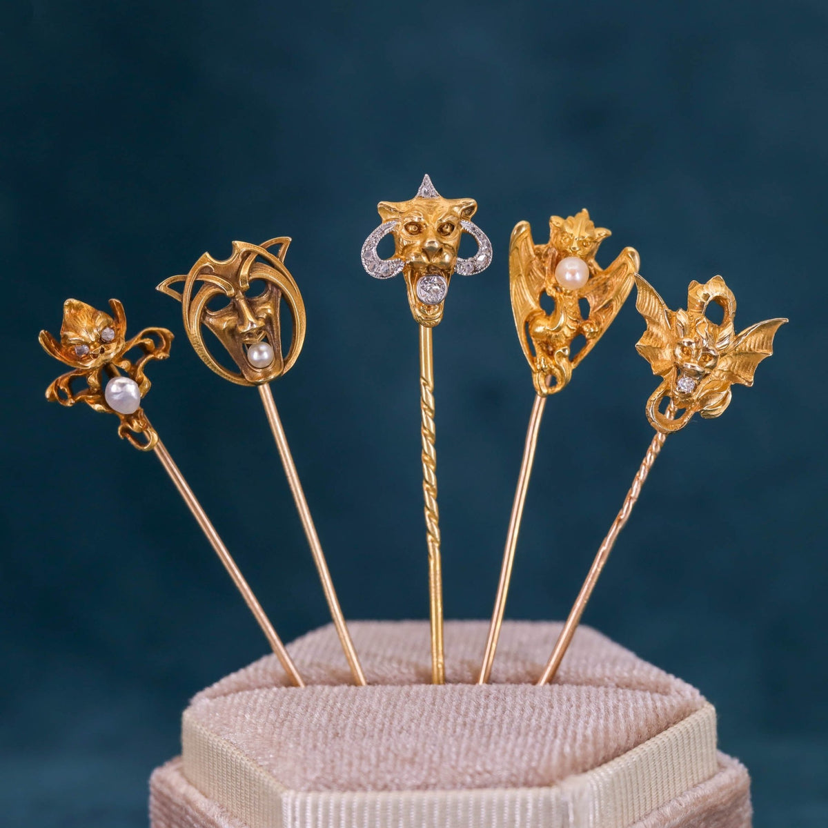 Art Novueau Gargoyle Stickpin of 14k Gold - Trademark Antiques