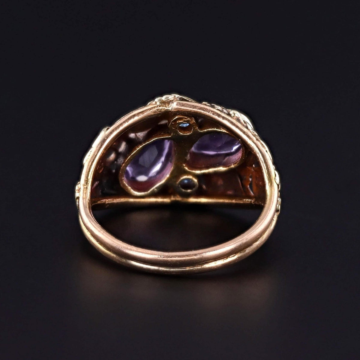 Arts and Crafts Amethyst and Sapphire Ring of 14k Gold - Trademark Antiques