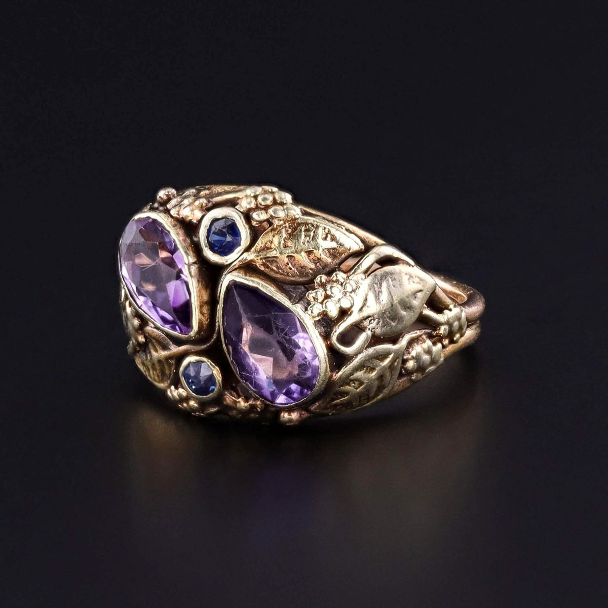 Arts and Crafts Amethyst and Sapphire Ring of 14k Gold - Trademark Antiques