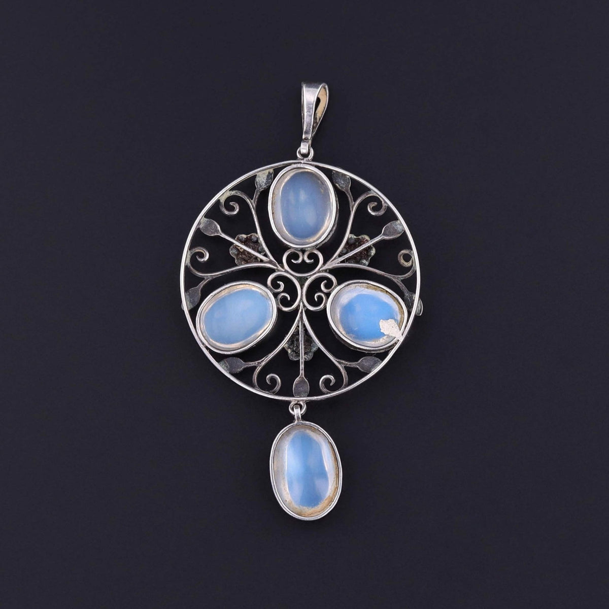 Arts and Crafts Moonstone Pendant of Silver - Trademark Antiques