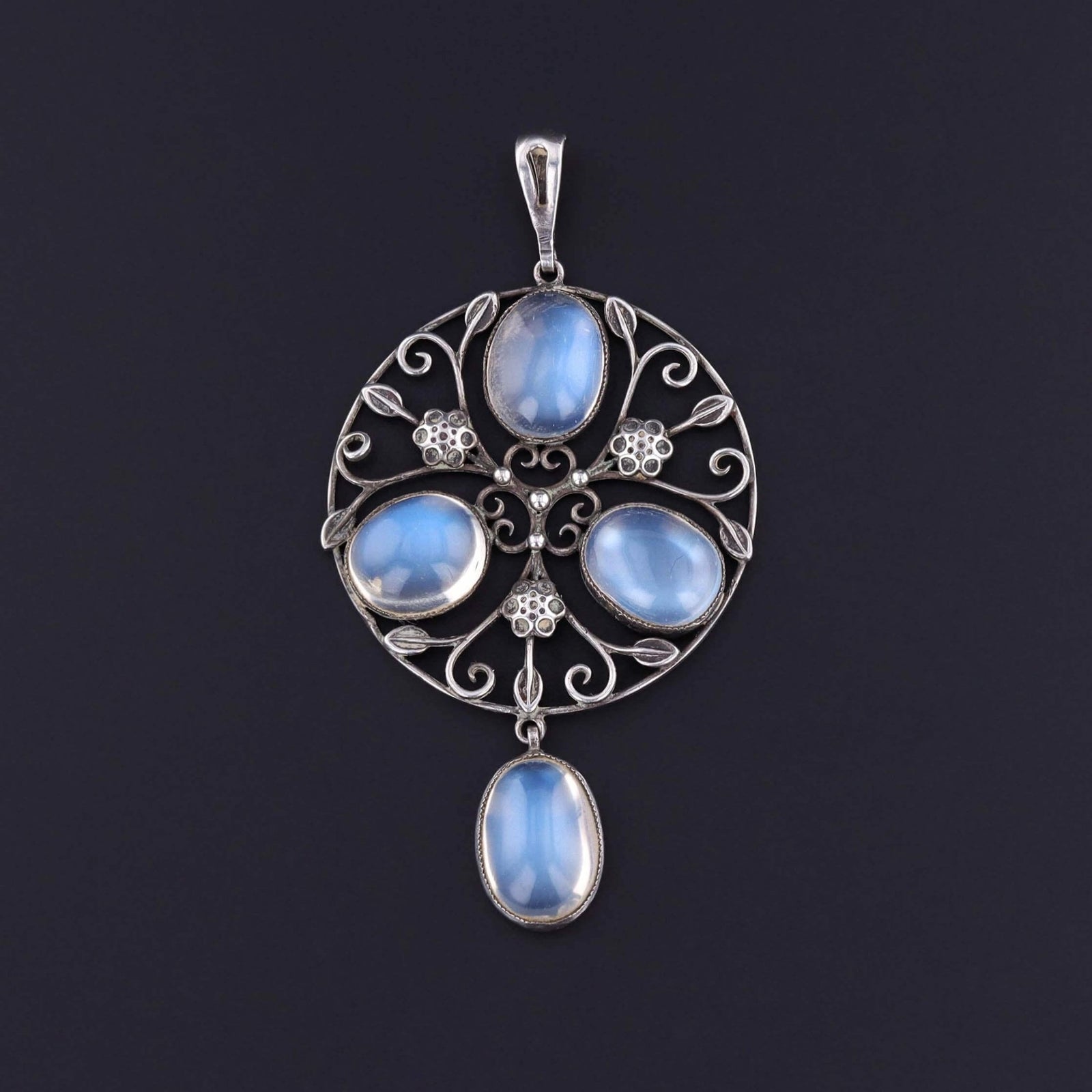 Arts and Crafts Moonstone Pendant of Silver - Trademark Antiques