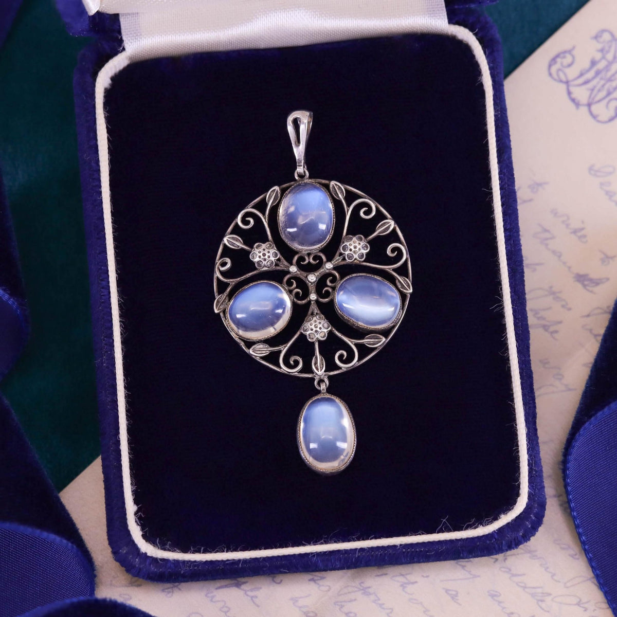 Arts and Crafts Moonstone Pendant of Silver - Trademark Antiques