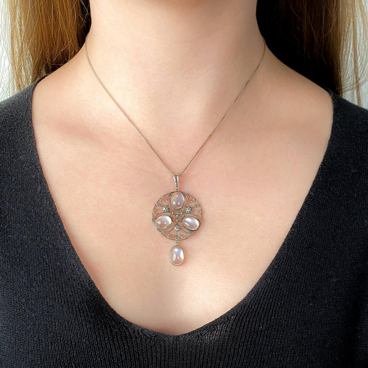 Arts and Crafts Moonstone Pendant of Silver - Trademark Antiques