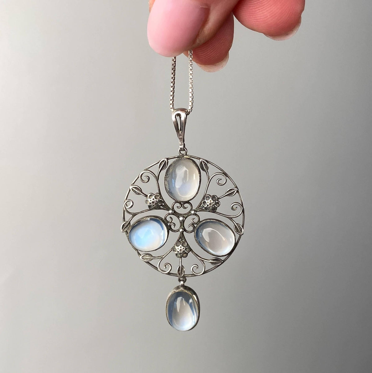 Arts and Crafts Moonstone Pendant of Silver - Trademark Antiques