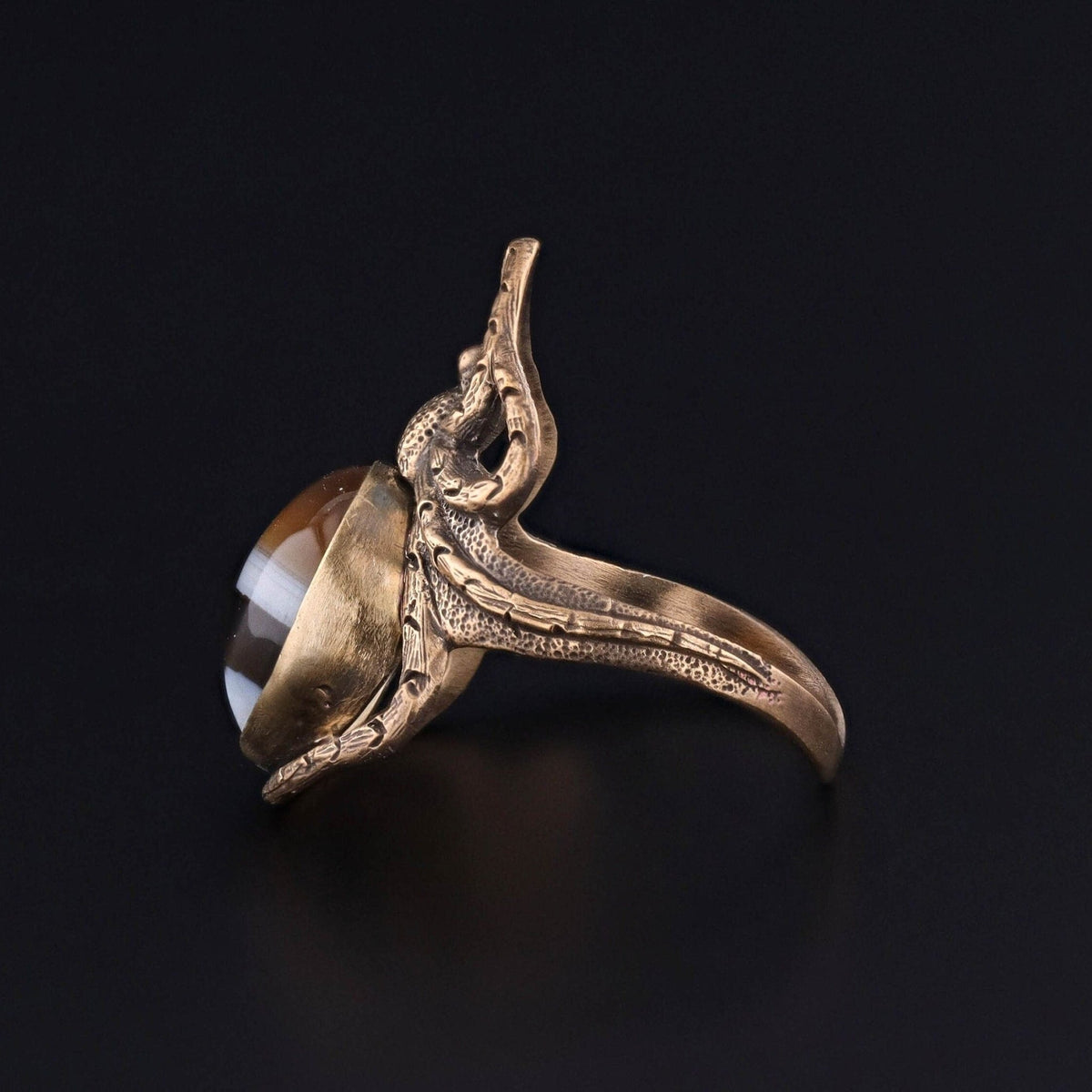 Banded Agate Spider Ring of 14k Gold - Trademark Antiques