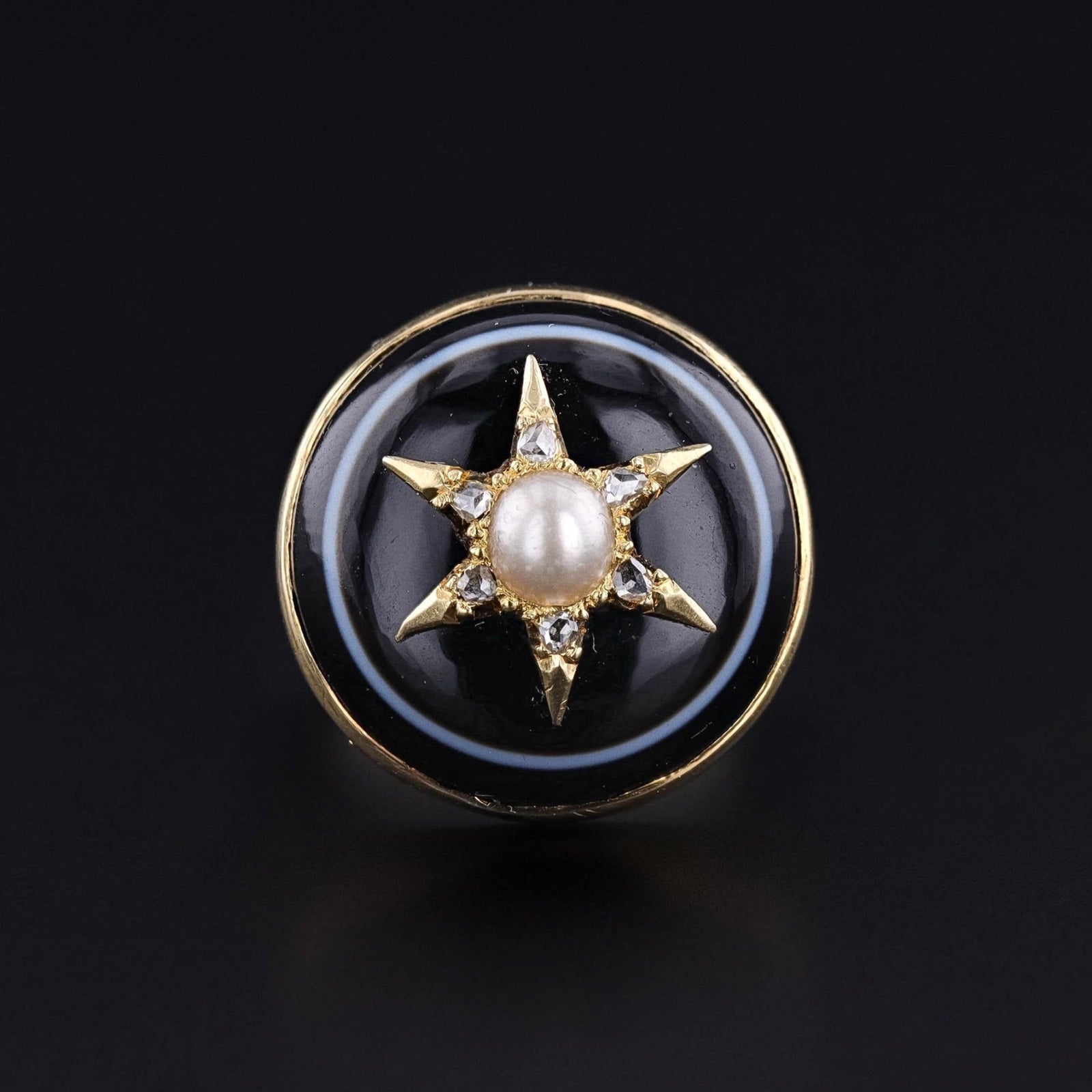 Banded Agate Star Ring of 14k Gold - Trademark Antiques