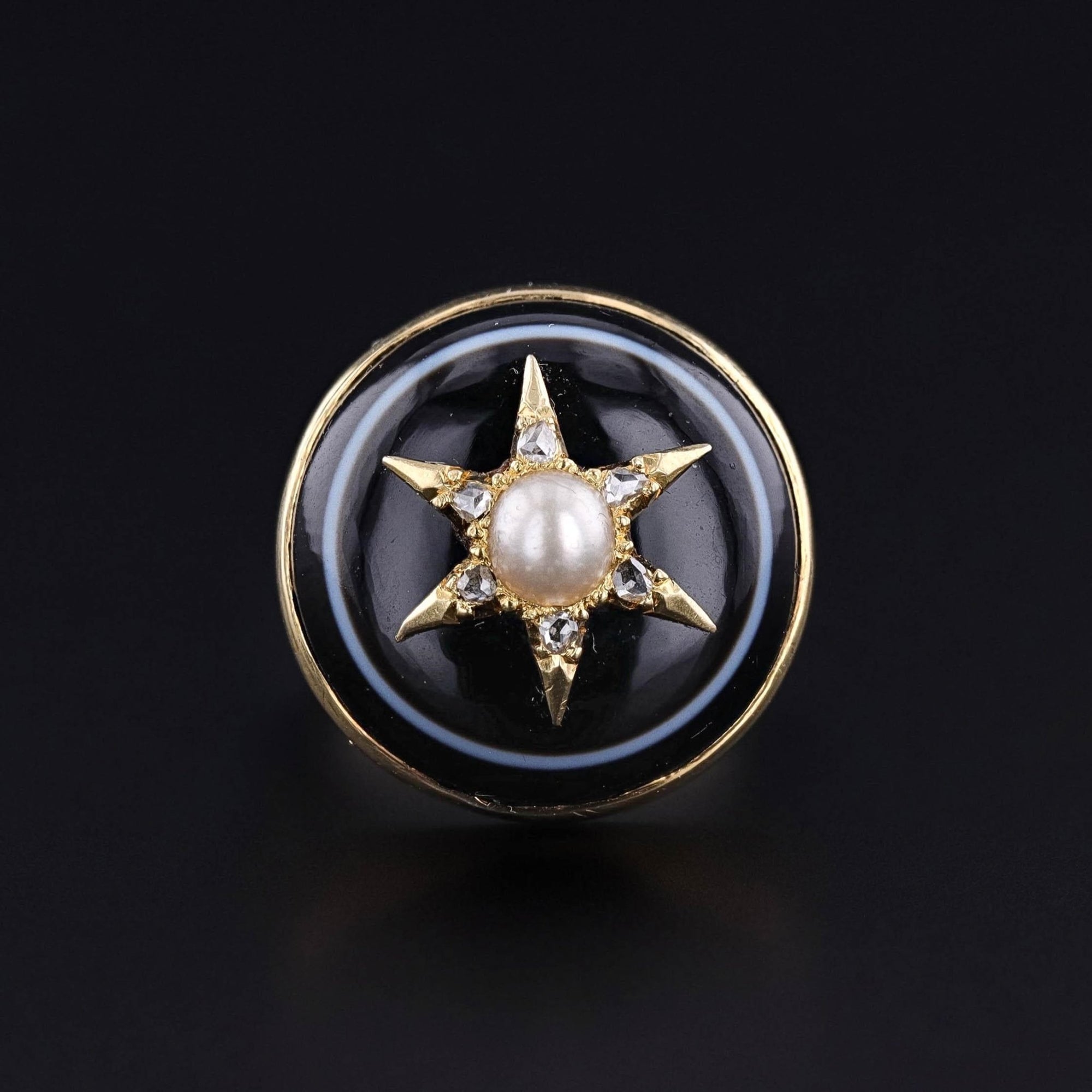 Banded Agate Star Ring of 14k Gold - Trademark Antiques