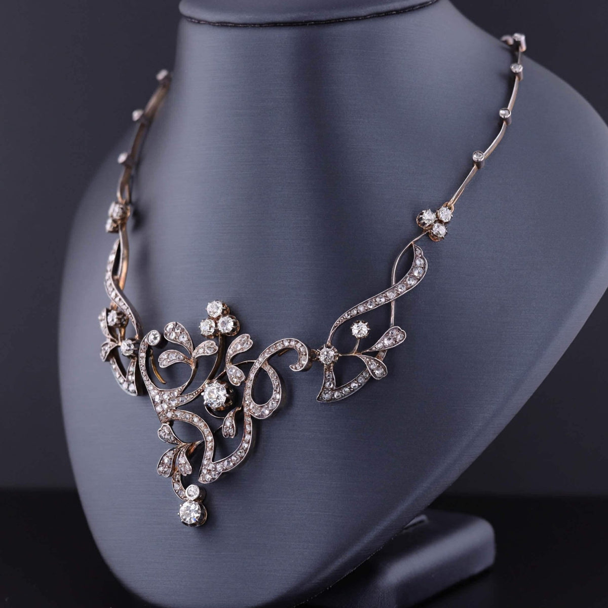 Belle Epoque Convertible Diamond Necklace of 18k Gold and Silver - Trademark Antiques