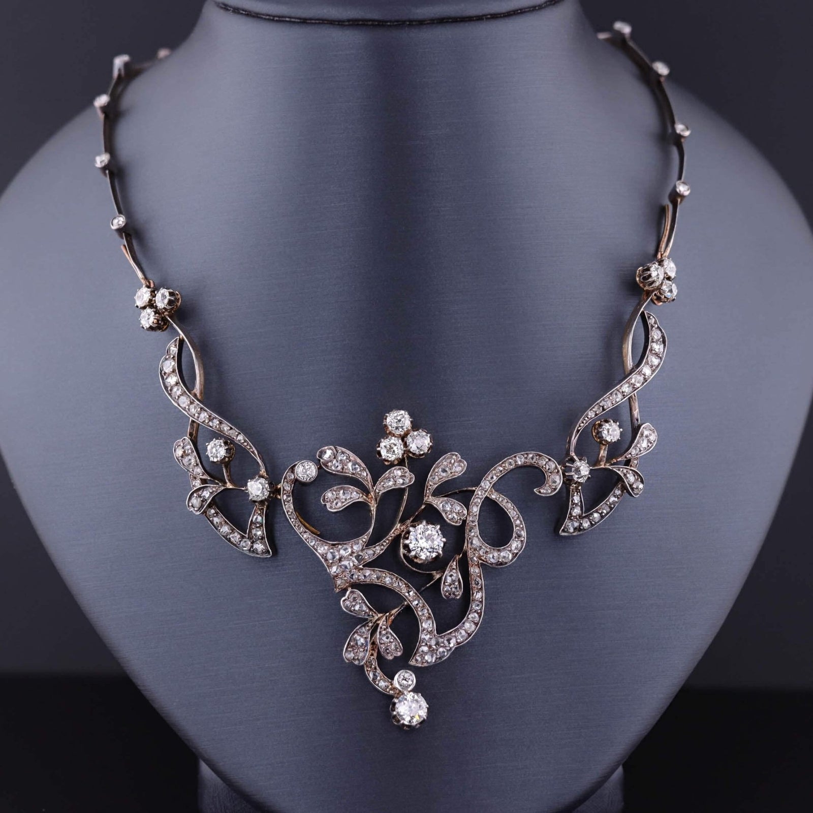 Belle Epoque Convertible Diamond Necklace of 18k Gold and Silver - Trademark Antiques