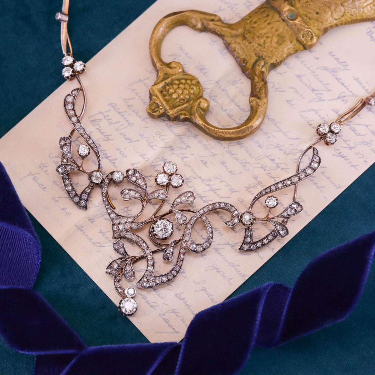 Belle Epoque Convertible Diamond Necklace of 18k Gold and Silver - Trademark Antiques