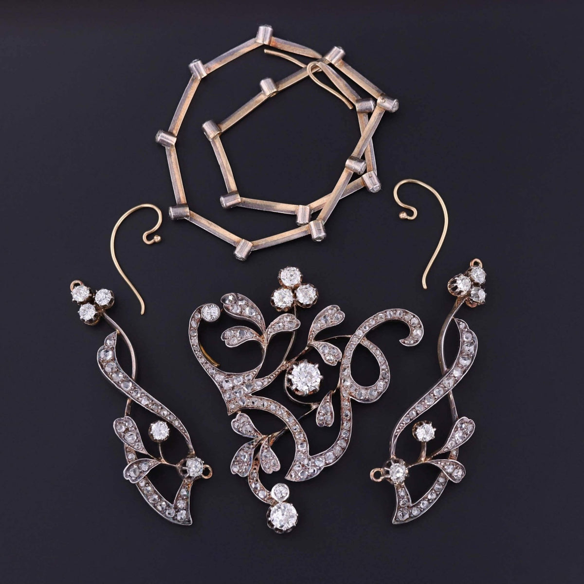 Belle Epoque Convertible Diamond Necklace of 18k Gold and Silver - Trademark Antiques