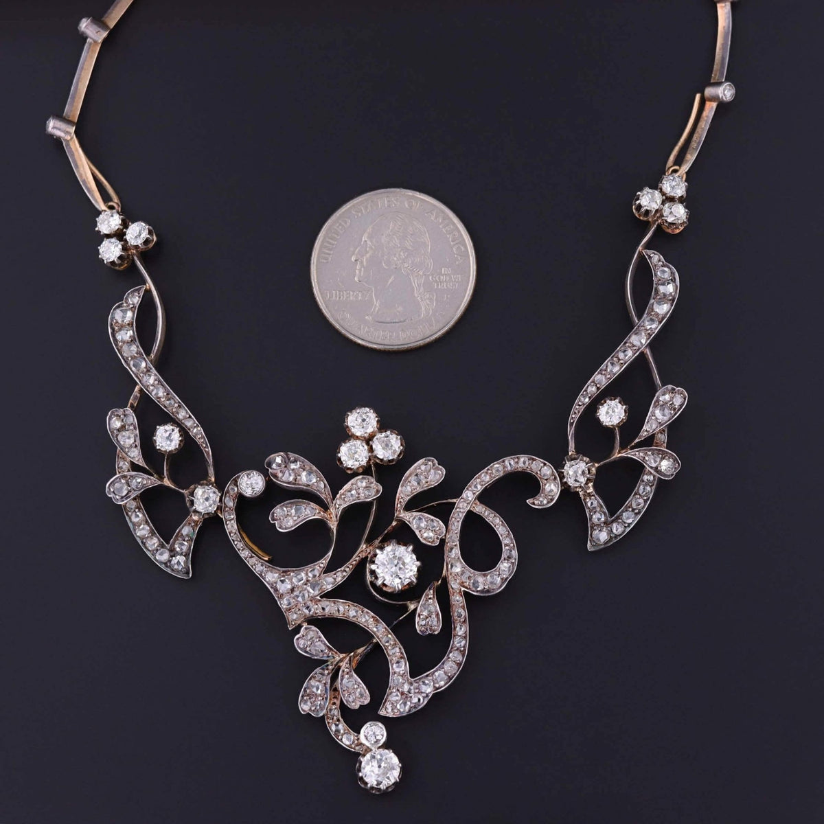 Belle Epoque Convertible Diamond Necklace of 18k Gold and Silver - Trademark Antiques