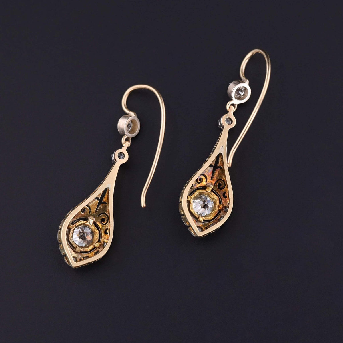 Belle Epoque Diamond Earrings of Platinum and 14k Gold - Trademark Antiques